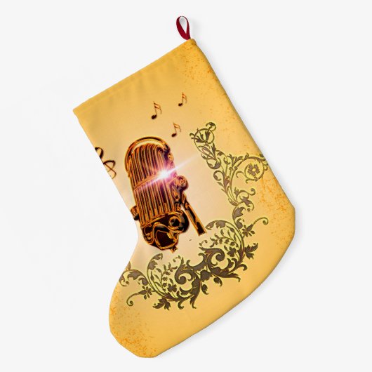 素晴らしいマイクロフォンおよびクレフ、音符記号 ラージクリスマスストッキング (裏面 (吊り時))