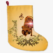 素晴らしいマイクロフォンおよびクレフ、音符記号 ラージクリスマスストッキング (正面)