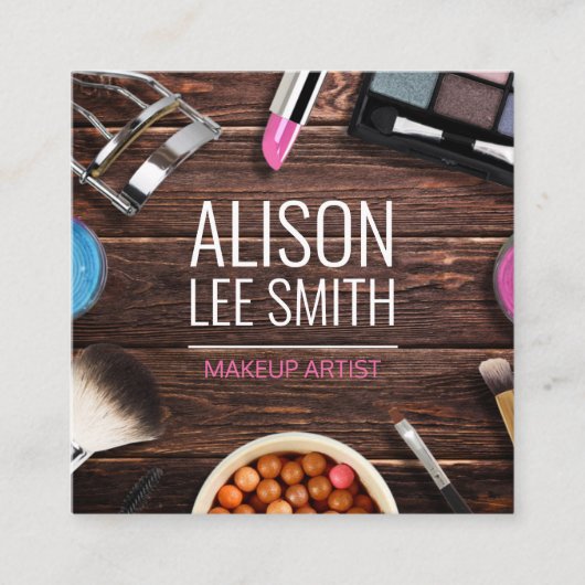 素晴らしいメイクアップアーティストウッドデスクスクエアビジネスCa スクエア名刺 (正面)