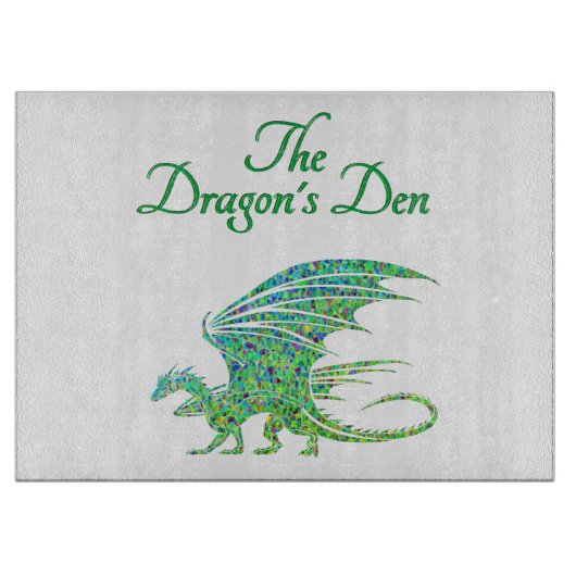 素晴らしいモザイクグリーンドラゴンパーソナルガラス カッティングボード (正面)