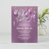 素晴らしいモダン50パープルガール50誕生日 招待状 (スタンド正面)