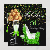 素晴らしいライムヒール金ゴールドブラックバースデーパーティー 招待状 (正面/裏面)