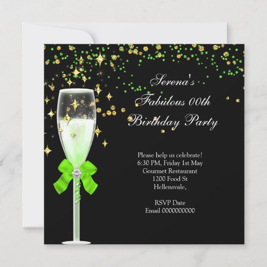 素晴らしいライムヒール金ゴールドブラックバースデーパーティー 招待状 (裏面)