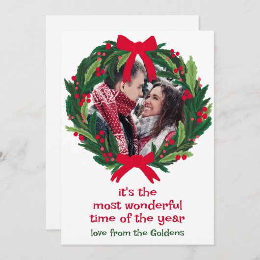 素晴らしいリースカスタムフォトクリスマス シーズンカード (正面/裏面)