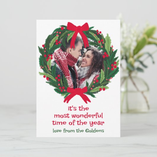 素晴らしいリースカスタムフォトクリスマス シーズンカード (スタンド正面)