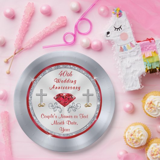 素晴らしいルビーの第40結婚記念日のアイディア ペーパープレート (パーティー)