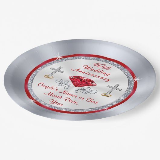 素晴らしいルビーの第40結婚記念日のアイディア ペーパープレート (アングル)