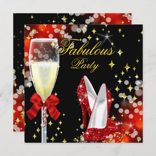 素晴らしいレッドグリッターハイヒールバースデーパーティー2 招待状 (正面/裏面)