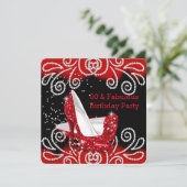 素晴らしいレッドグリッターハイヒールバースデーパーティー 招待状 (スタンド正面)