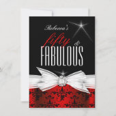 素晴らしいレッドブラックダマスク50th誕生日パーティー 招待状 (正面)