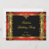 素晴らしいレッドブラック金ゴールド誕生日パーティー 招待状 (正面)