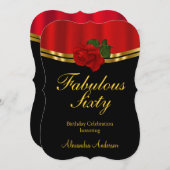 素晴らしいレッドローズバースデーパーティー金ゴールドブラック 招待状 (正面/裏面)