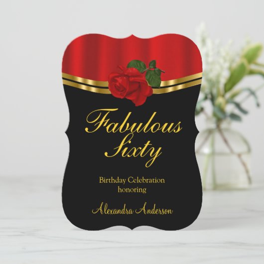素晴らしいレッドローズバースデーパーティー金ゴールドブラック 招待状 (スタンド正面)