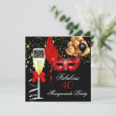 素晴らしいレッド金ゴールドブラックマスカレードパーティー 招待状 (スタンド正面)