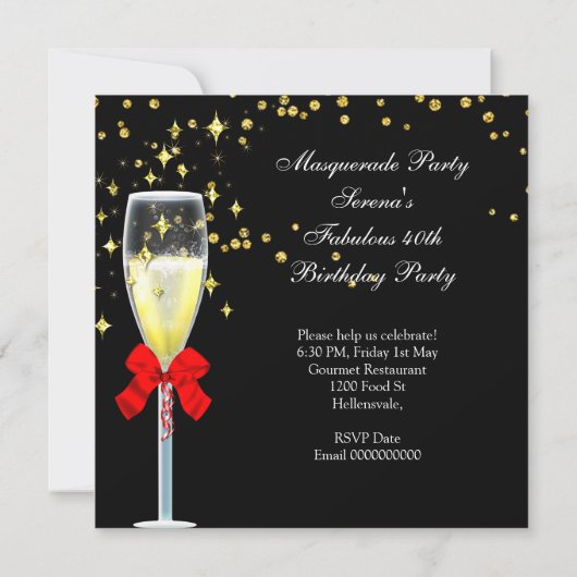 素晴らしいレッド金ゴールドブラックマスカレードパーティー 招待状 (裏面)