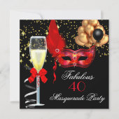 素晴らしいレッド金ゴールドブラックマスカレードパーティー 招待状 (正面)