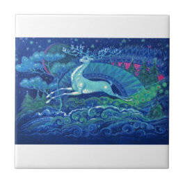 素晴らしいヴィンテージのロシアので青いクリスマスのトナカイ タイル