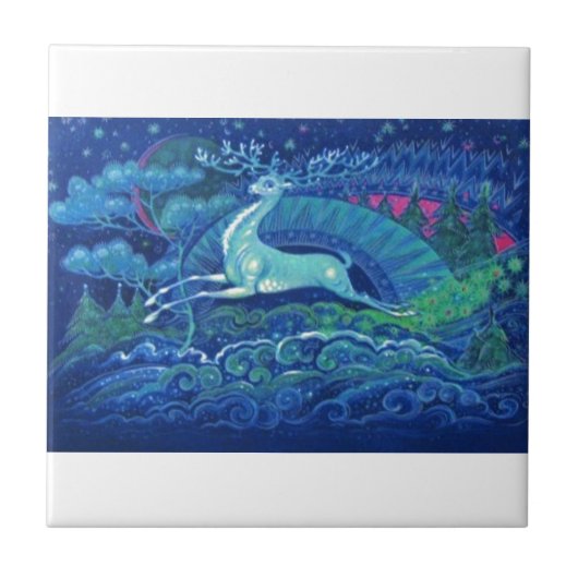 素晴らしいヴィンテージのロシアので青いクリスマスのトナカイ タイル (正面)