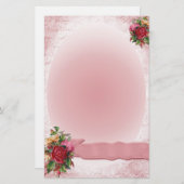 素晴らしいヴィンテージの赤いバラの文房具のピンクのリボン 便箋 (正面/裏面)