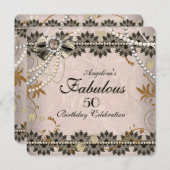 素晴らしいヴィンテージコーヒーブラックセピアレースフローラ 招待状 (正面/裏面)