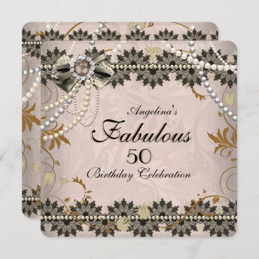 素晴らしいヴィンテージコーヒーブラックセピアレースフローラ 招待状 (正面/裏面)