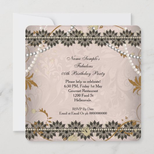 素晴らしいヴィンテージコーヒーブラックセピアレースフローラ 招待状 (裏面)