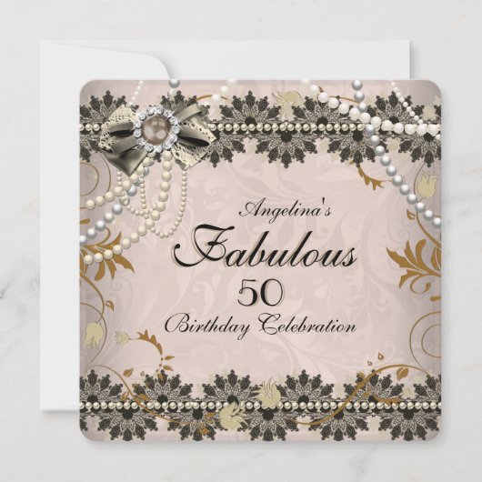 素晴らしいヴィンテージコーヒーブラックセピアレースフローラ 招待状 (正面)