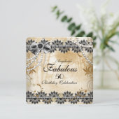 素晴らしいヴィンテージブラッククリームベージュレースフローラ 招待状 (スタンド正面)