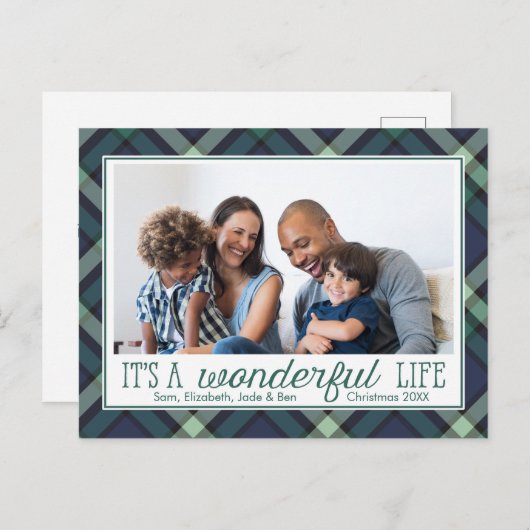 素晴らしい人生だ |グリーン・ネイビータータンチェックホリ シーズンポストカード (正面/裏面)