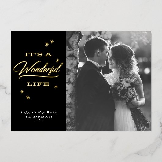 素晴らしい人生のクリスマスエレガント写真金ゴールドだ 箔シーズンカード (正面)