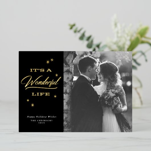 素晴らしい人生のクリスマスエレガント写真金ゴールドだ 箔シーズンカード (立ち正面)