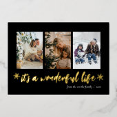 素晴らしい人生の金ゴールドブラッククリスマスフォト 箔シーズンカード (正面)