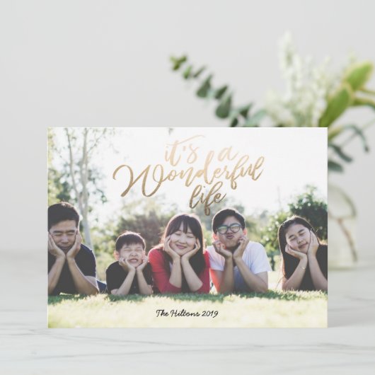 素晴らしい人生ゴールド・フォイルのクリスマスフォト シーズンカード (スタンド正面)