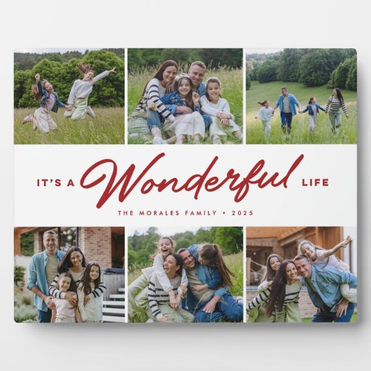 素晴らしい人生ダークレッド6写真家族のコラージュ フォトプラーク (正面)