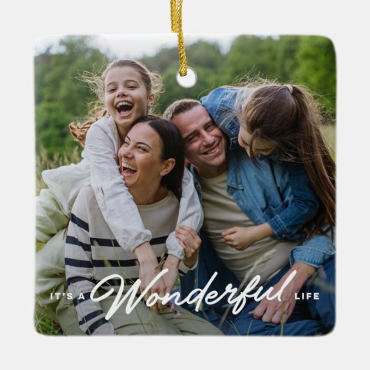 素晴らしい人生2枚の写真のシンプルクリスマス セラミックオーナメント (正面)