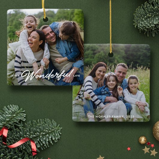 素晴らしい人生2枚の写真のシンプルクリスマス セラミックオーナメント