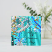 素晴らしい仮装パーティー誕生日ティール（緑がかった色）ブルー 招待状 (スタンド正面)