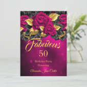 素晴らしい任意の年齢誕生日ダークピンクローズ金ゴールド 招待状 (スタンド正面)