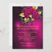 素晴らしい任意の年齢誕生日ダークピンクローズ金ゴールド 招待状 (裏面)