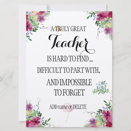 素晴らしい先生ありがとう感謝ギフト カード (正面)