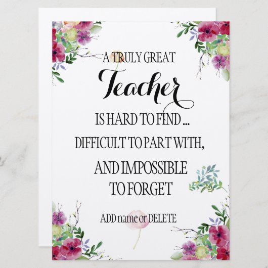 素晴らしい先生ありがとう感謝ギフト カード (正面/裏面)