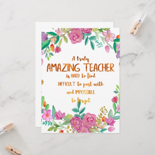 素晴らしい先生感謝ギフトのサインありがとう カード (正面/裏面インサイチュ)