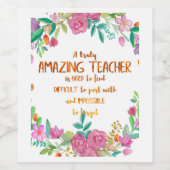 素晴らしい先生感謝ギフトのサインありがとう ワインラベル (シングルラベル)