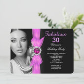 素晴らしい写真の誕生日パーティピンクブラック 招待状 (スタンド正面)