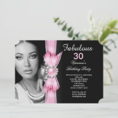 素晴らしい写真の誕生日パーティーソフトピンクブラック 招待状 (スタンド正面)