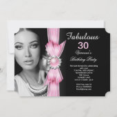 素晴らしい写真の誕生日パーティーソフトピンクブラック 招待状 (正面)