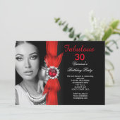 素晴らしい写真の誕生日パーティー深いレッドブラック 招待状 (スタンド正面)