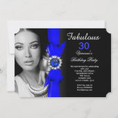 素晴らしい写真の誕生日パーティー王室のブルーブラック 招待状 (正面)