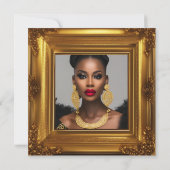 素晴らしい写真の誕生日パーティー華美金ゴールドフレーム 招待状 (裏面)