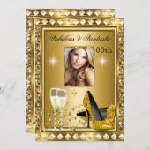 素晴らしい写真金ゴールドグリッツグラムハリウッド誕生日 招待状 (正面/裏面)